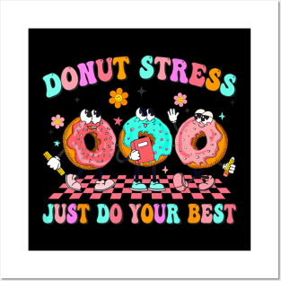 Women Retro Donut Stress Just Do Your Best Staar Testing Posters and Art